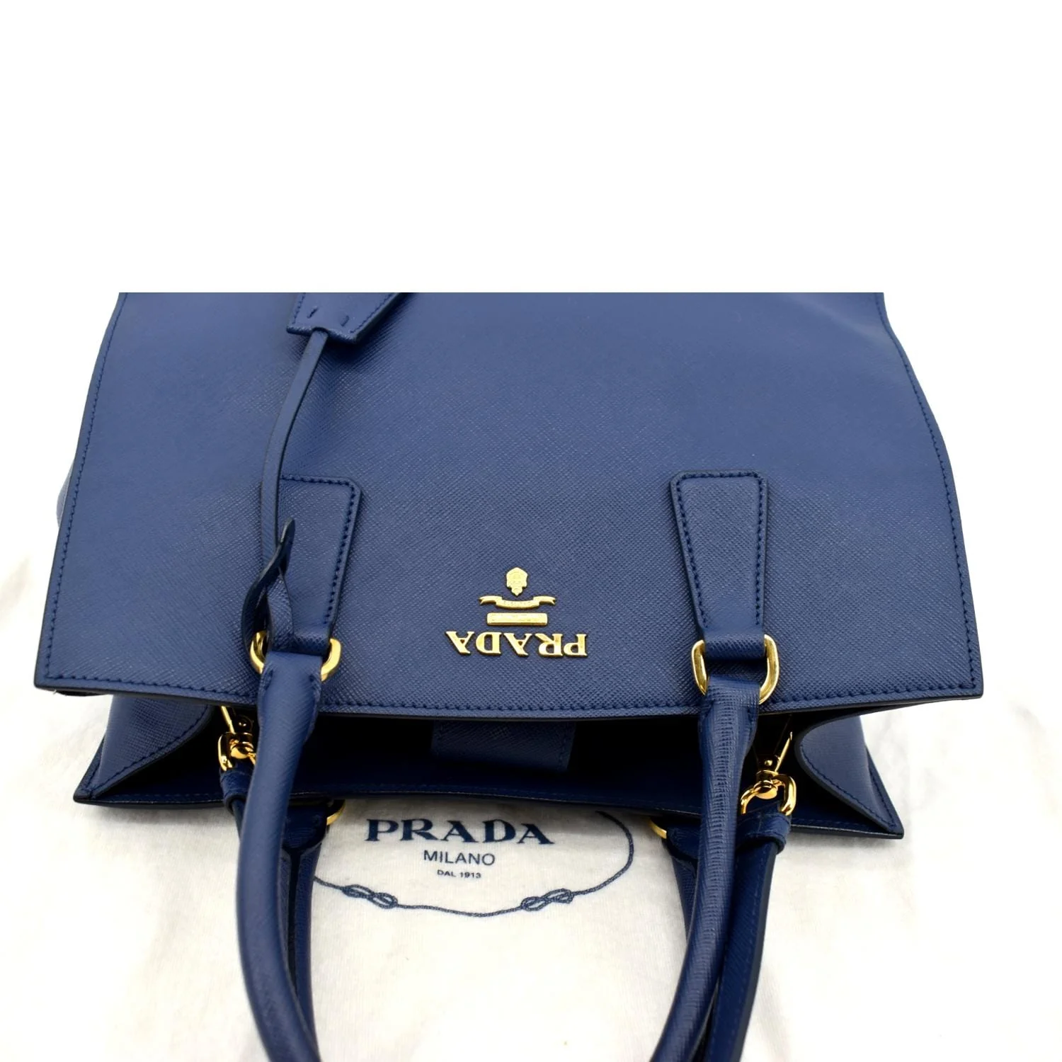 PRADA Saffiano Leather Tote Shoulder Bag Blue - Image 4