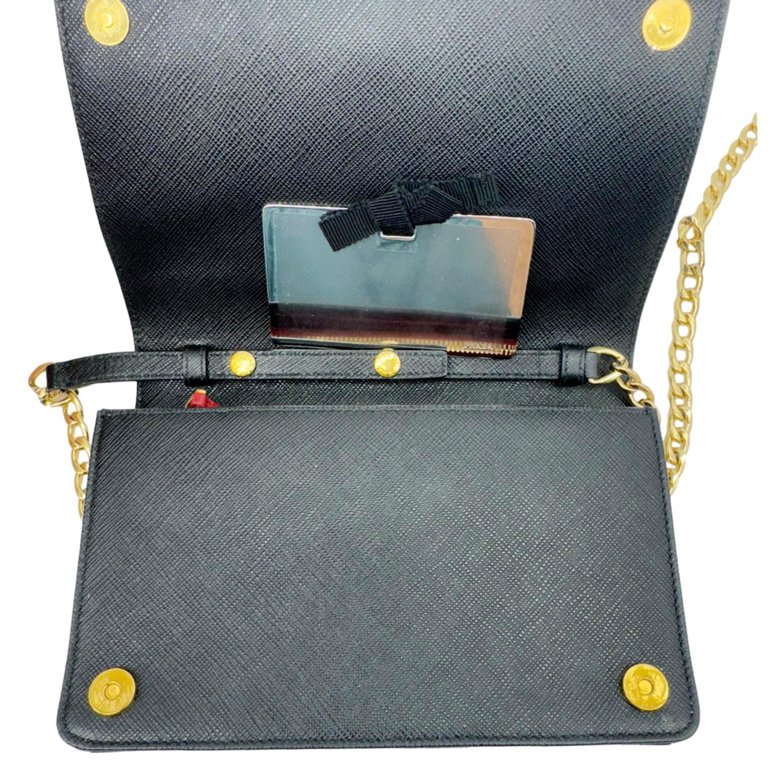 PRADA Saffiano Lux Chain Crossbody Bag Black - Image 11