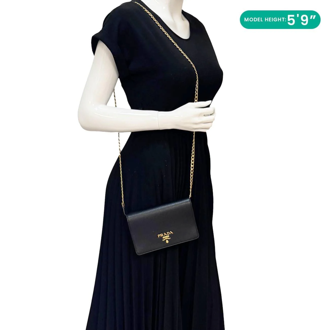 PRADA Saffiano Lux Chain Crossbody Bag Black - Image 2