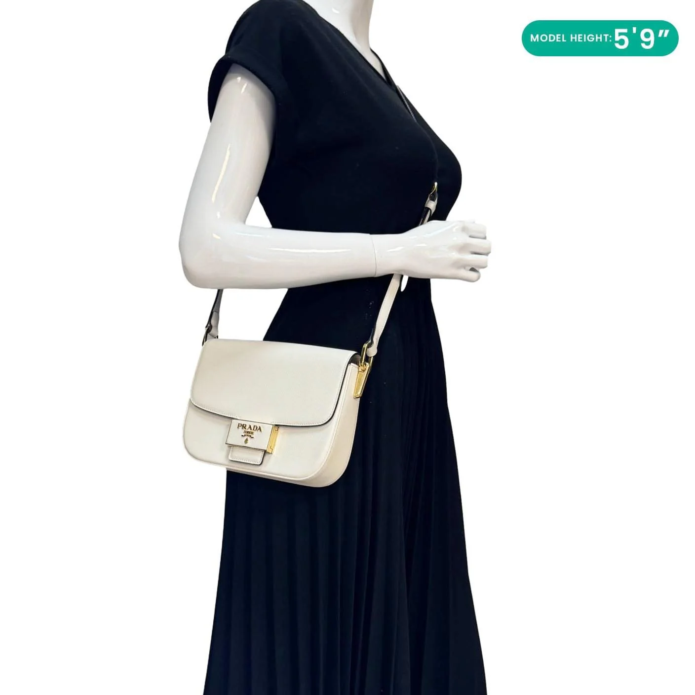 PRADA Embleme Flap Saffiano Lux Leather Shoulder Bag White - Image 2