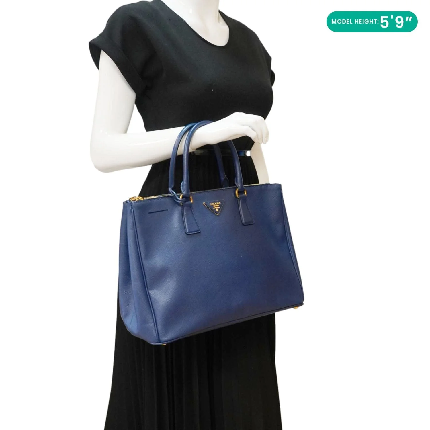 PRADA Galleria Double-Zip Large Saffiano Lux Leather Tote Bag Blue - Image 2