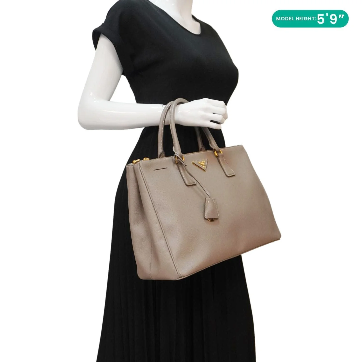 PRADA Double Zip Medium Lux Saffiano Leather Tote Argilla - Image 2