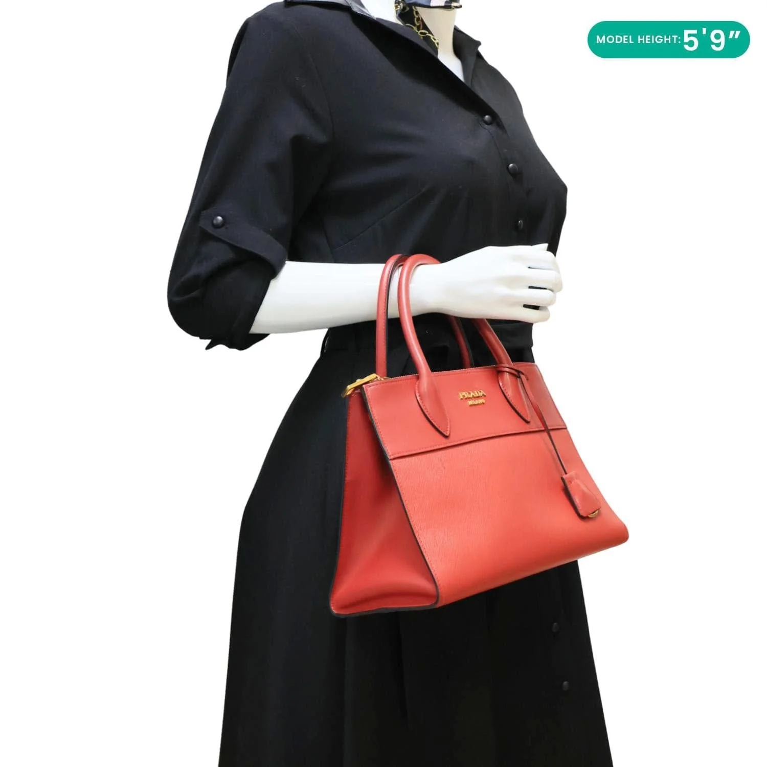 PRADA Paradigme Saffiano Leather Satchel Bag Red - Image 2