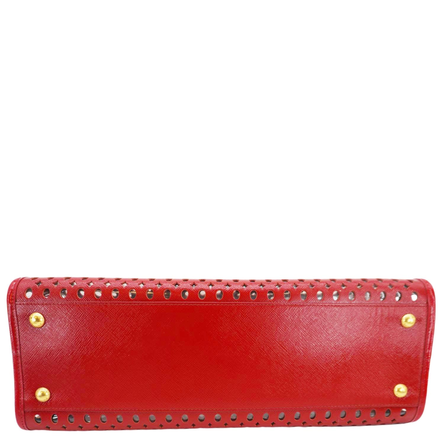 PRADA Saffiano Perforated Leather Tote Bag Red - Image 11