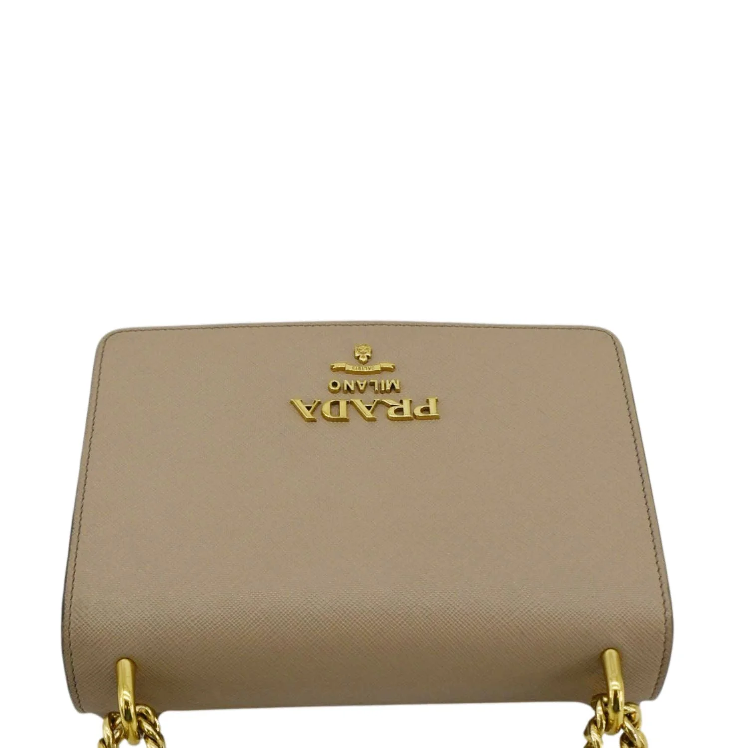 PRADA Soft Saffiano Leather Chain Crossbody Bag Beige - Image 4