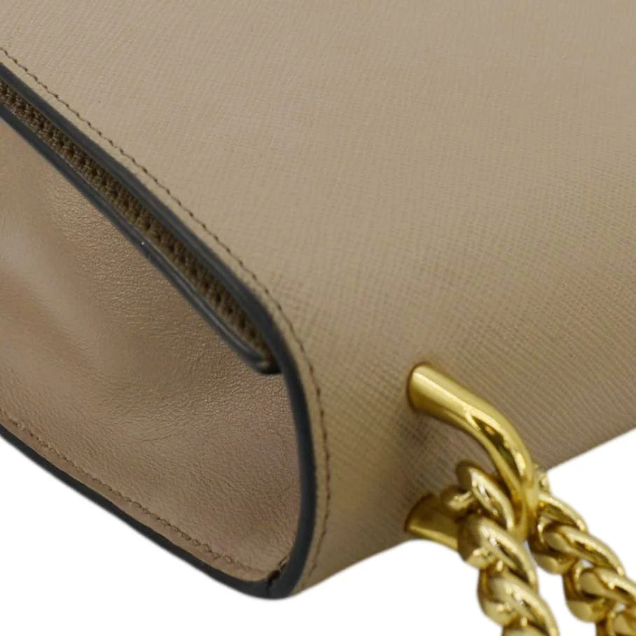 PRADA Soft Saffiano Leather Chain Crossbody Bag Beige - Image 5