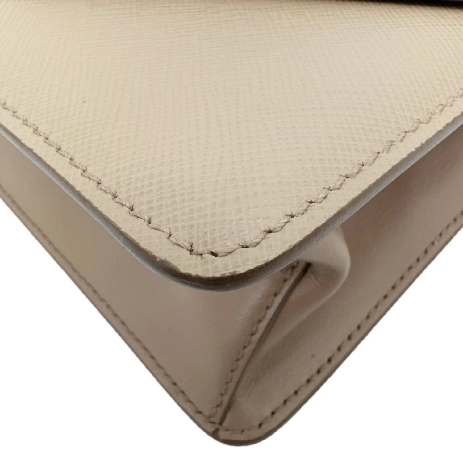 PRADA Metal Triangle Envelope Saffiano Leather Chain Shoulder Bag Beige - Image 10