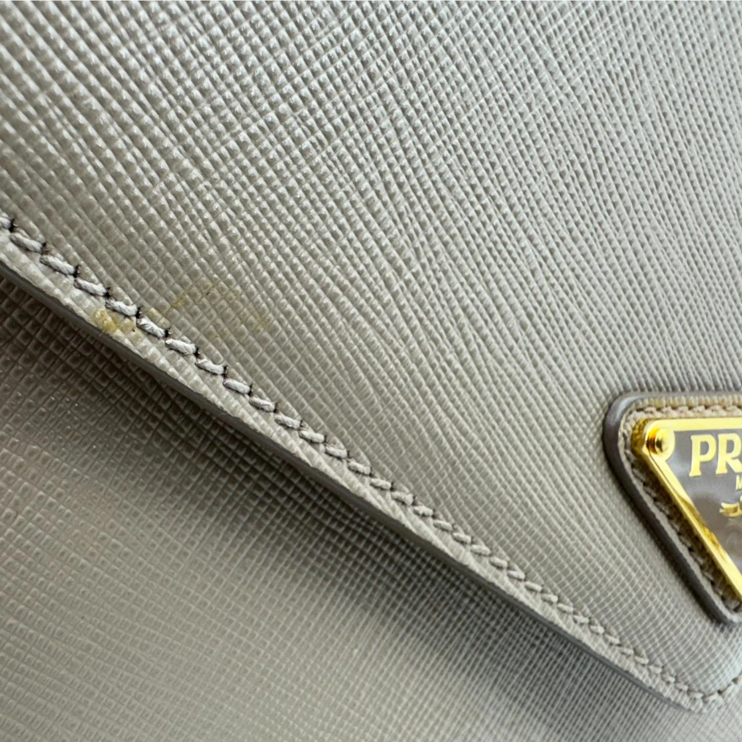PRADA Metal Triangle Envelope Saffiano Leather Chain Shoulder Bag Beige - Image 12