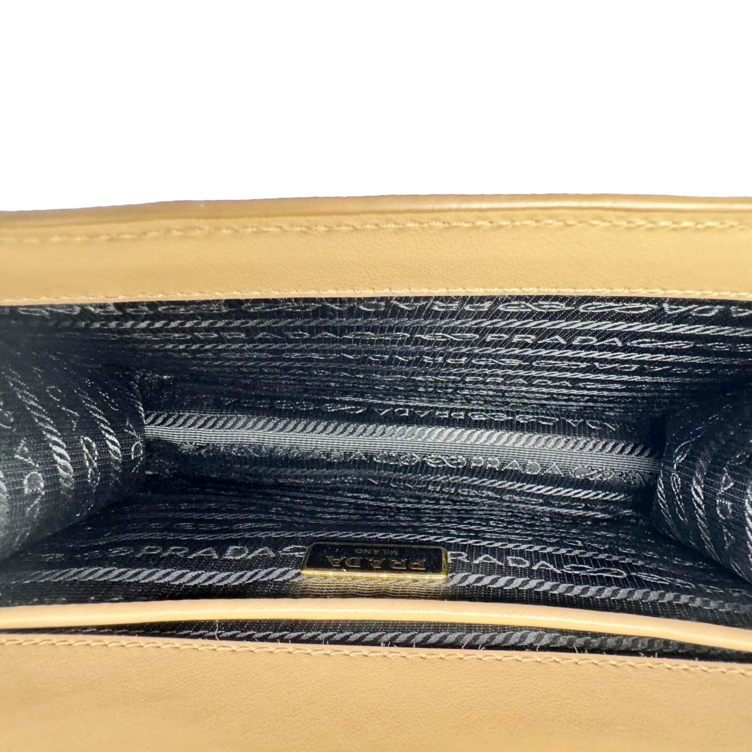 PRADA Metal Triangle Envelope Saffiano Leather Chain Shoulder Bag Beige - Image 14