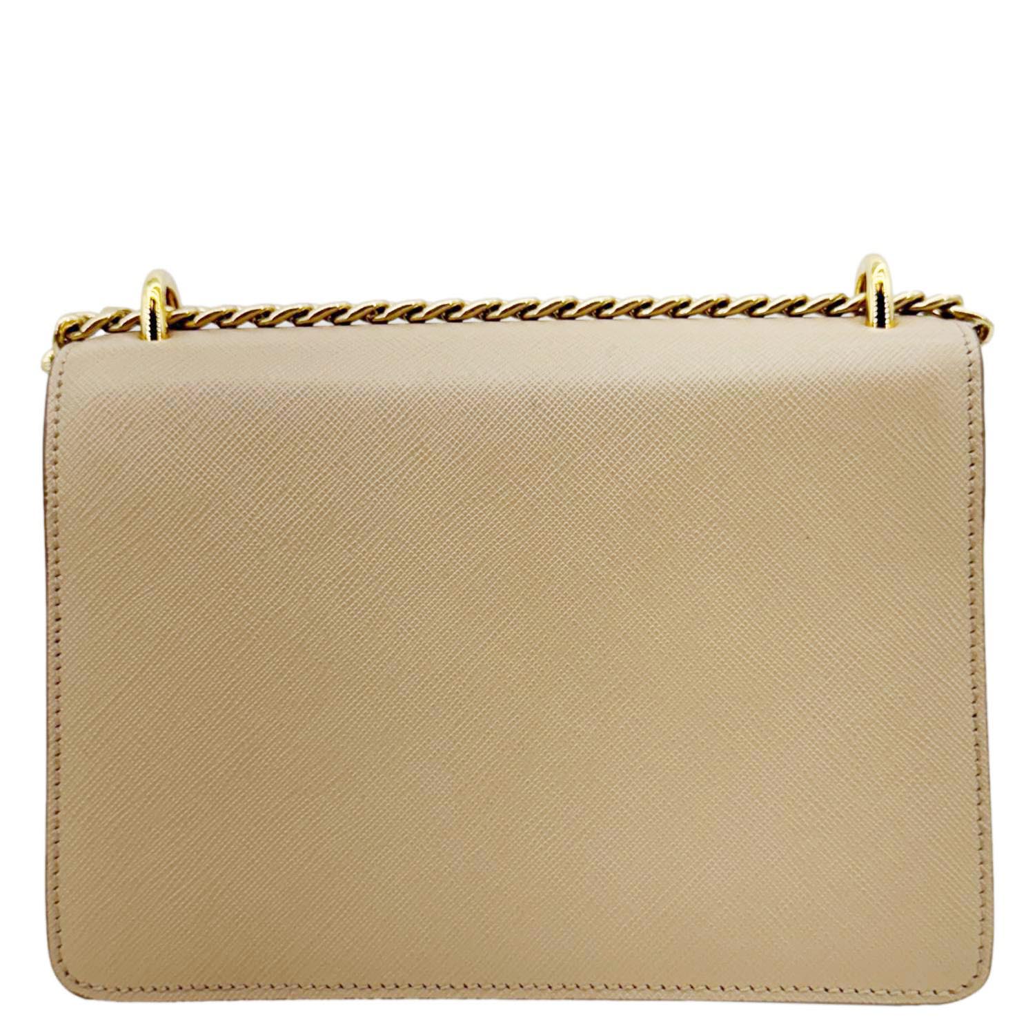 PRADA Metal Triangle Envelope Saffiano Leather Chain Shoulder Bag Beige - Image 4