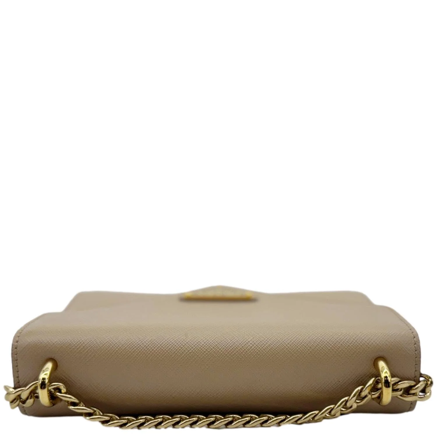 PRADA Metal Triangle Envelope Saffiano Leather Chain Shoulder Bag Beige - Image 6