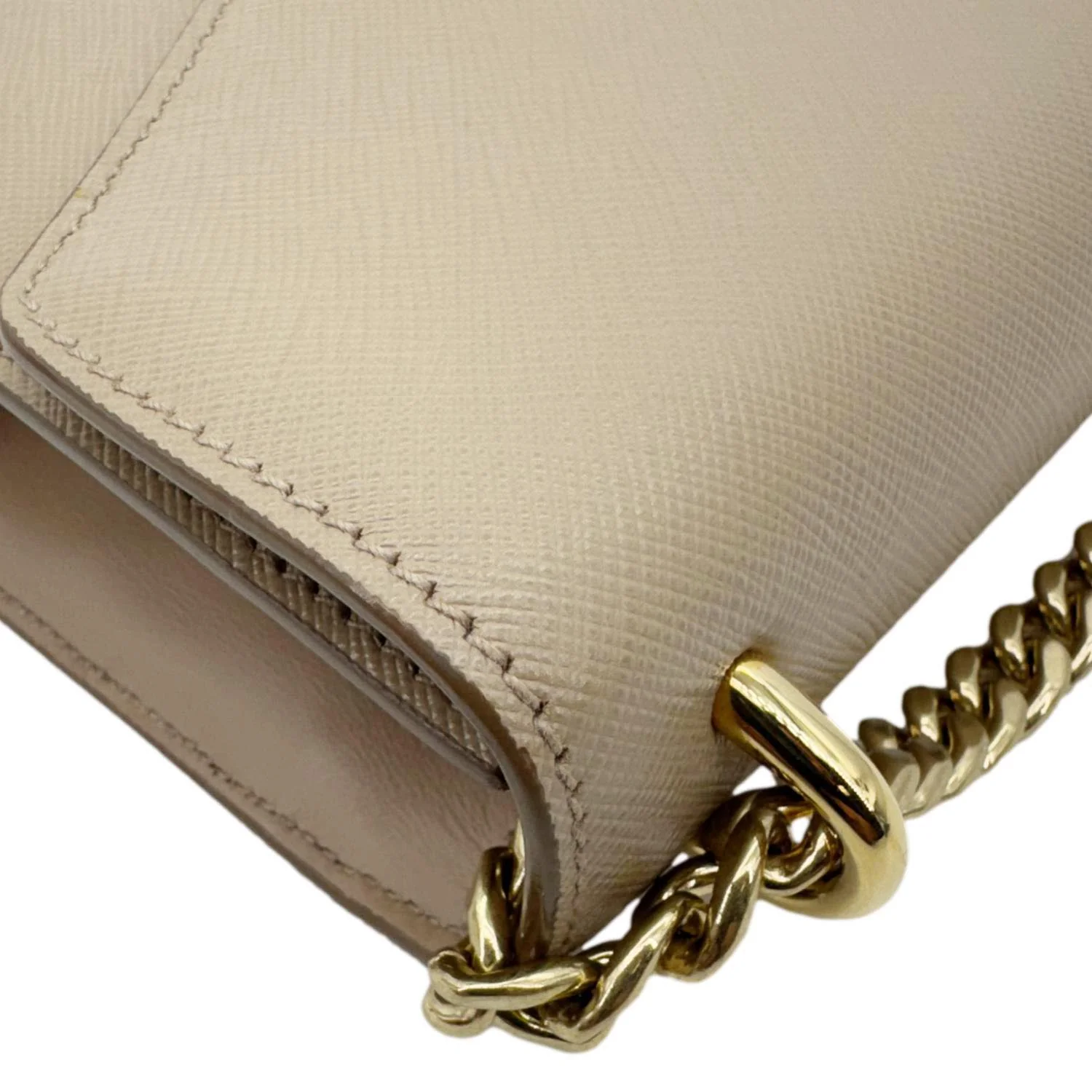 PRADA Metal Triangle Envelope Saffiano Leather Chain Shoulder Bag Beige - Image 7