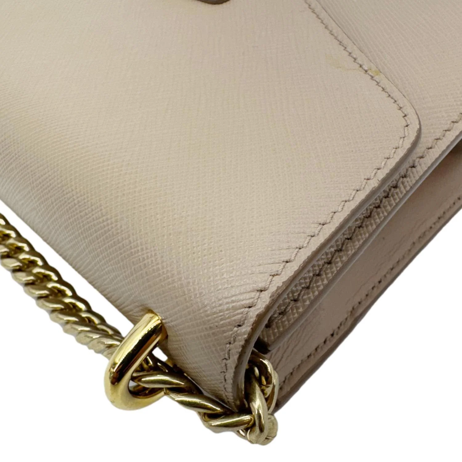 PRADA Metal Triangle Envelope Saffiano Leather Chain Shoulder Bag Beige - Image 8