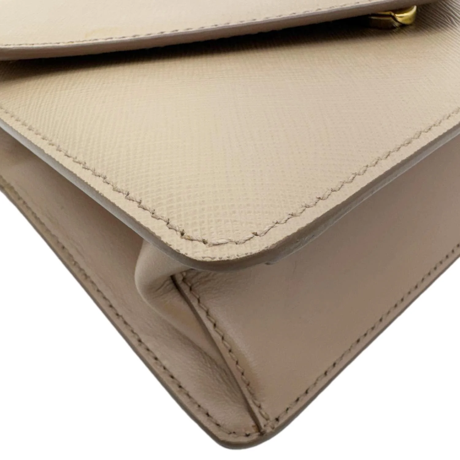 PRADA Metal Triangle Envelope Saffiano Leather Chain Shoulder Bag Beige - Image 9