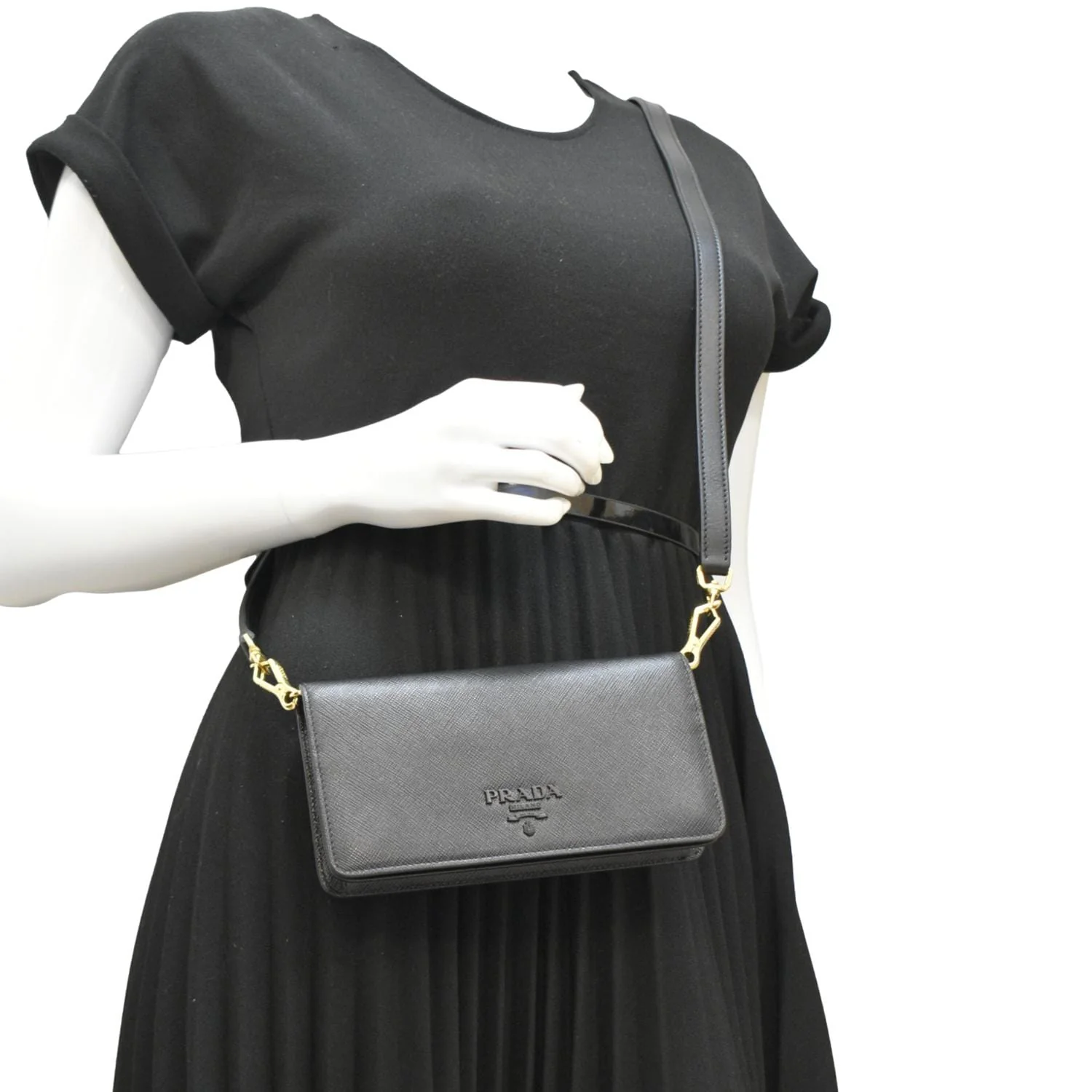 PRADA Saffiano Leather Crossbody Wallet Black - Image 2