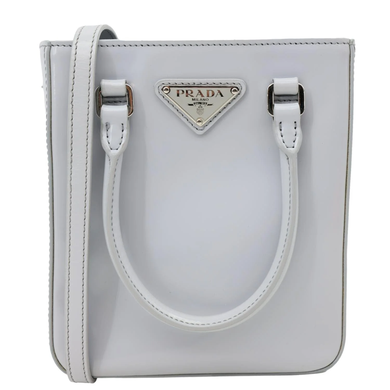 PRADA Mini Spazzolato Leather Tote Bag Grey
