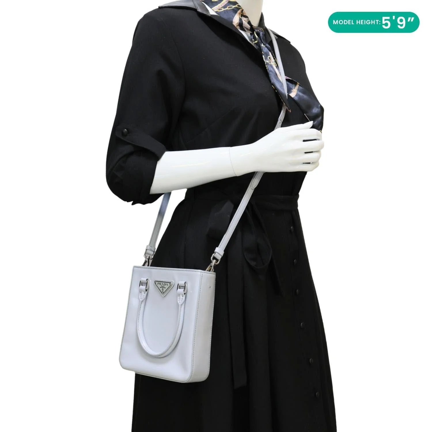 PRADA Mini Spazzolato Leather Tote Bag Grey - Image 2