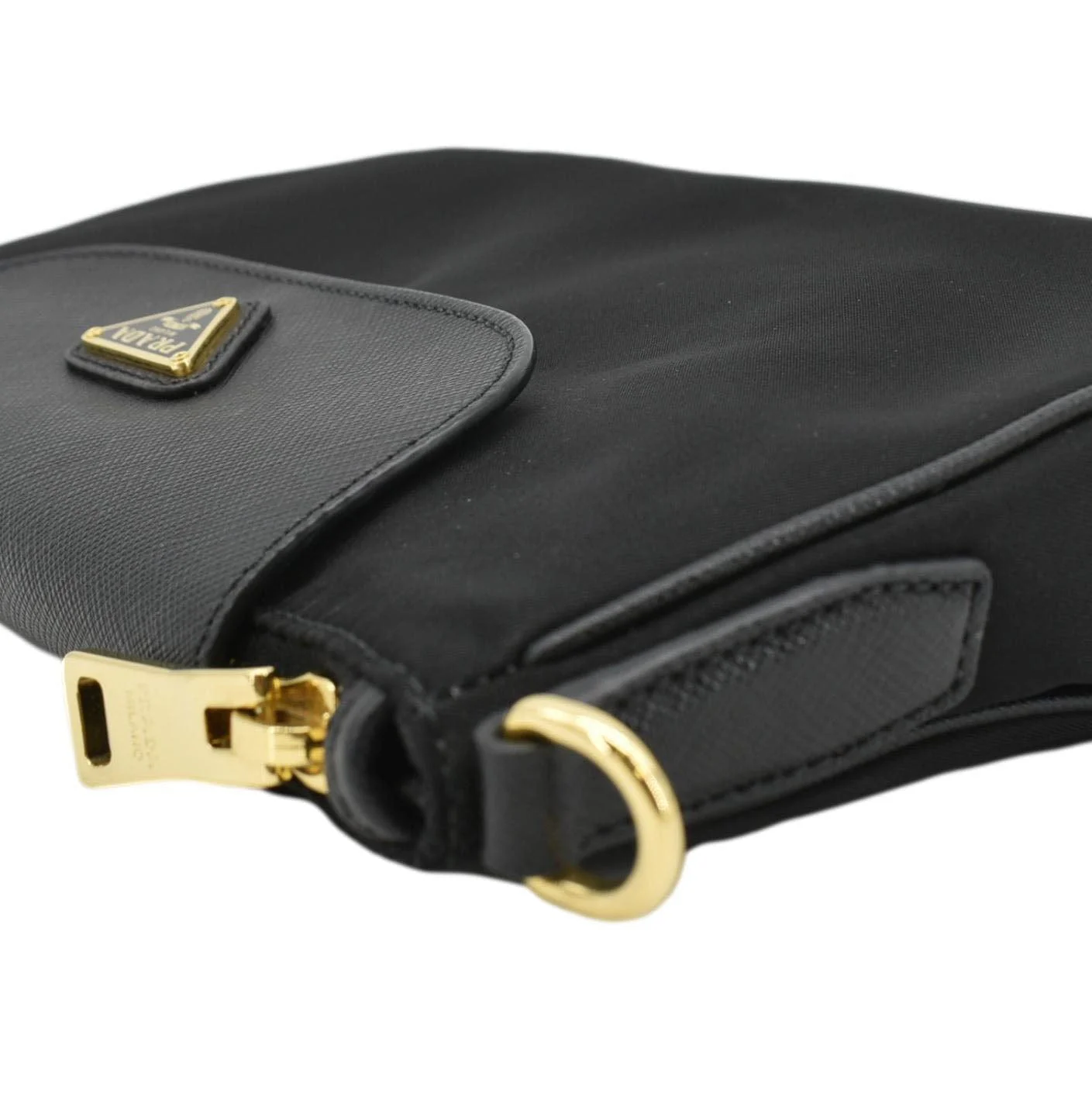 PRADA Small Tessuto Saffiano Chain Crossbody Bag Black - Image 6