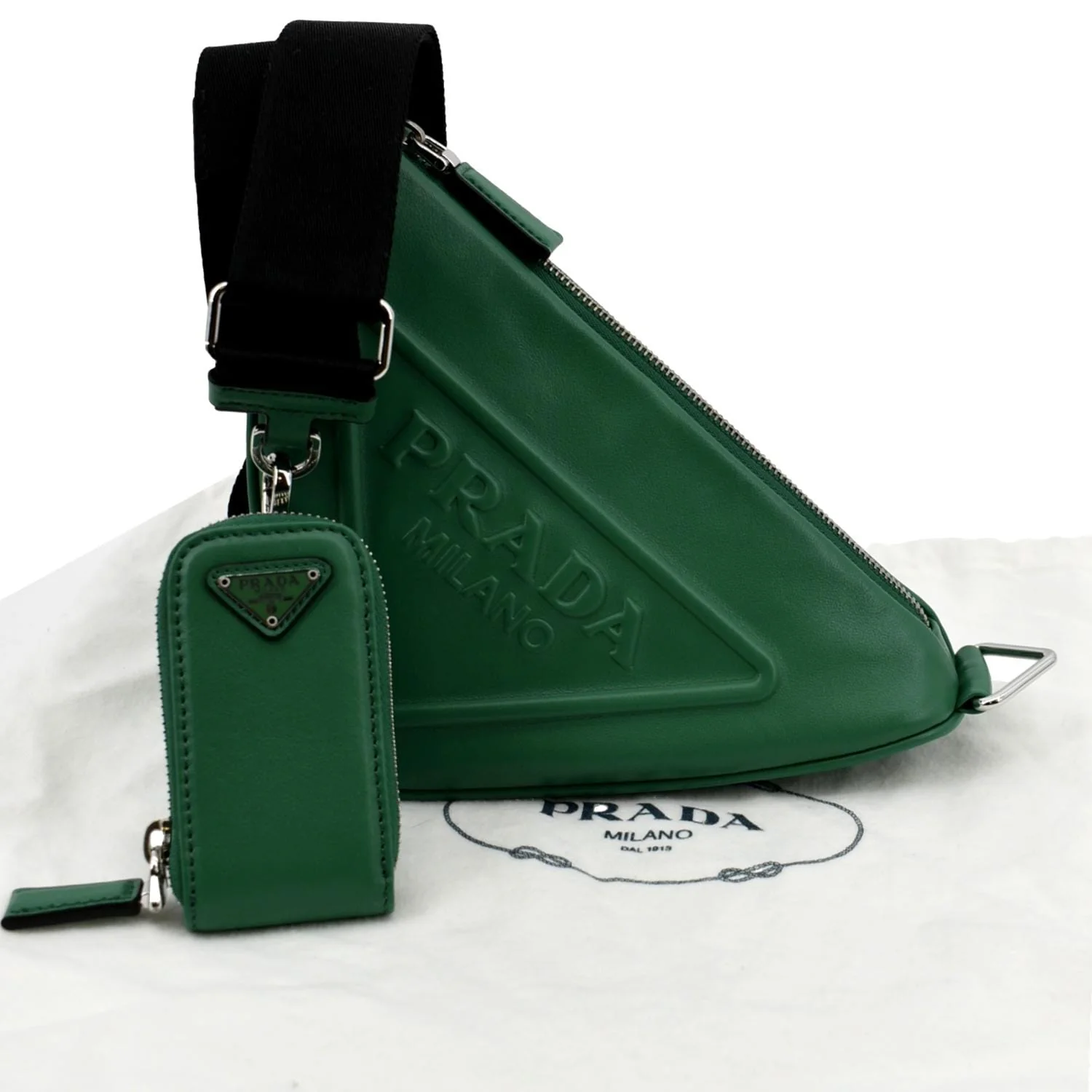 PRADA Triangle Leather Shoulder Bag Green - Image 3