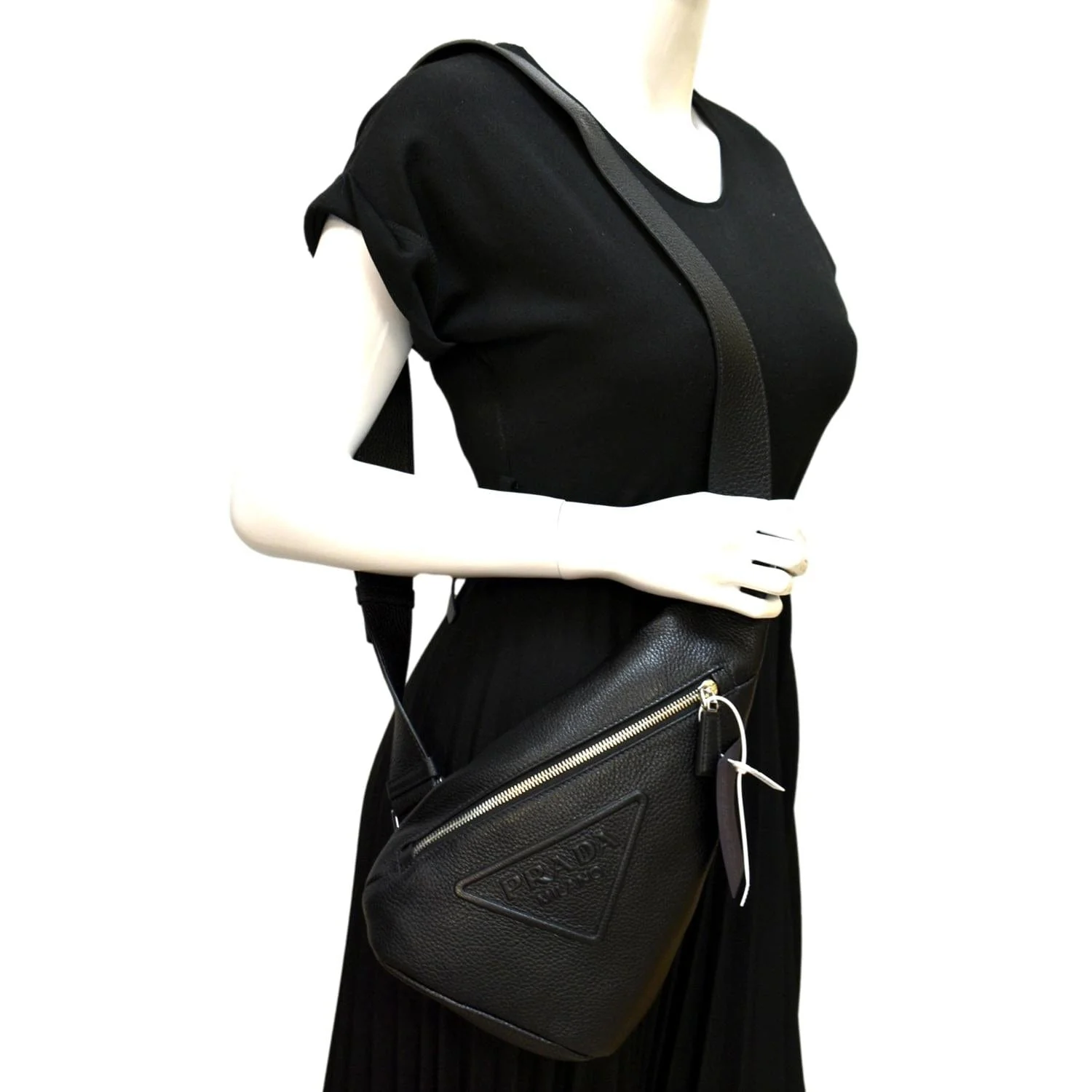 PRADA Triangle Sling Leather Shoulder Bag Black - Image 2