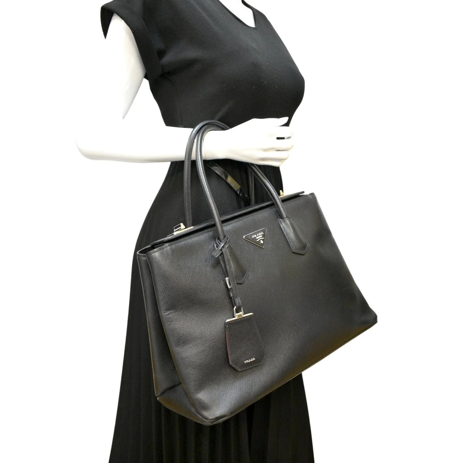 PRADA Turnlock Saffiano Cuir Leather Shoulder Bag Black - Image 2