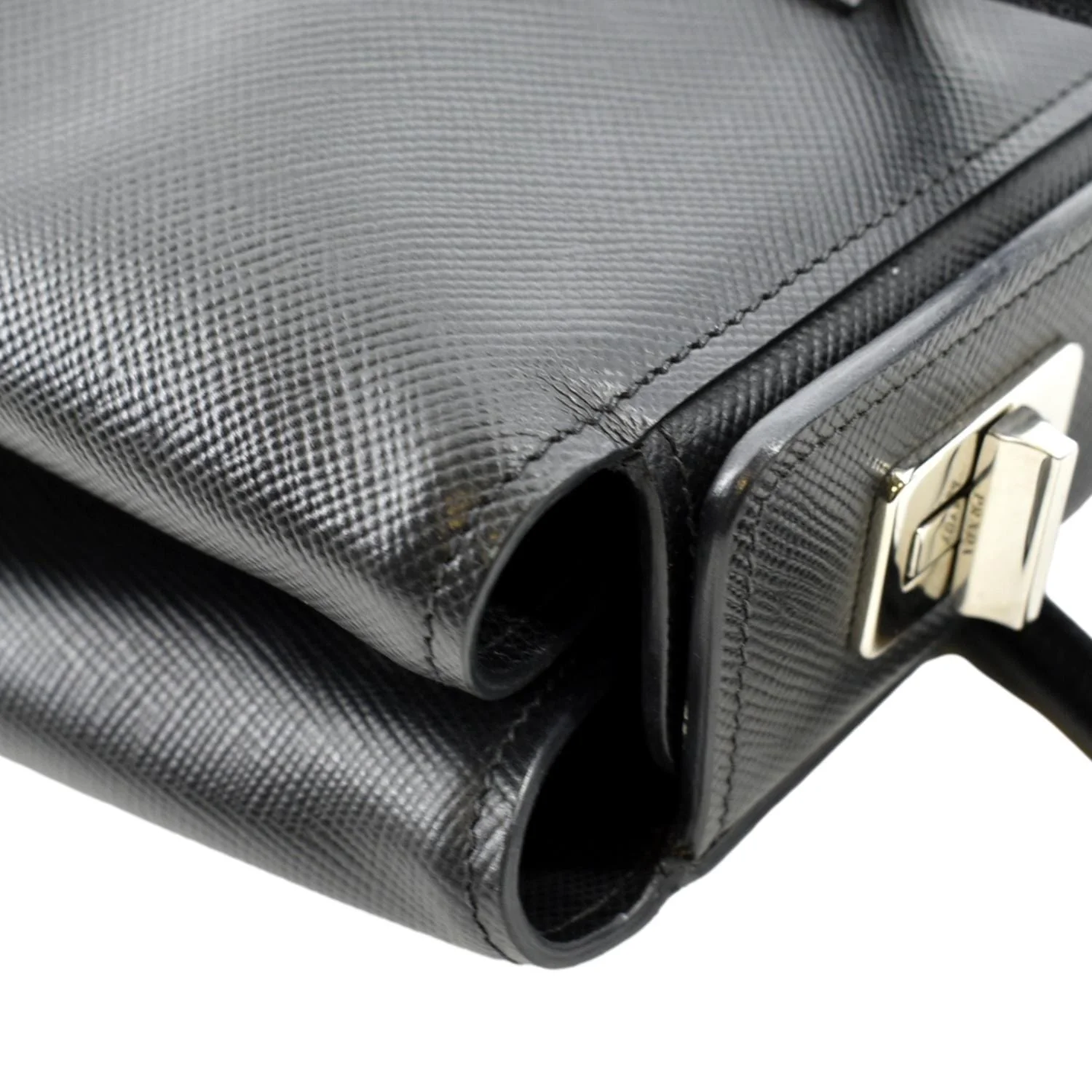 PRADA Turnlock Saffiano Cuir Leather Shoulder Bag Black - Image 5