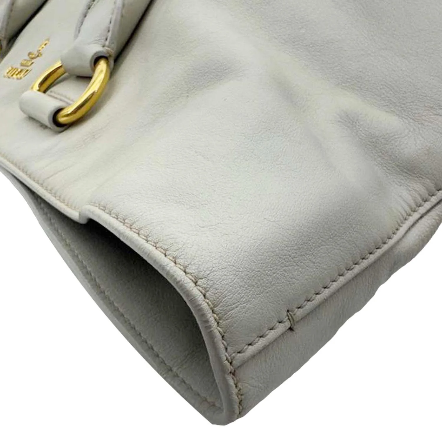 PRADA Vitello Daino Leather Shopping Tote Bag Beige - Image 6