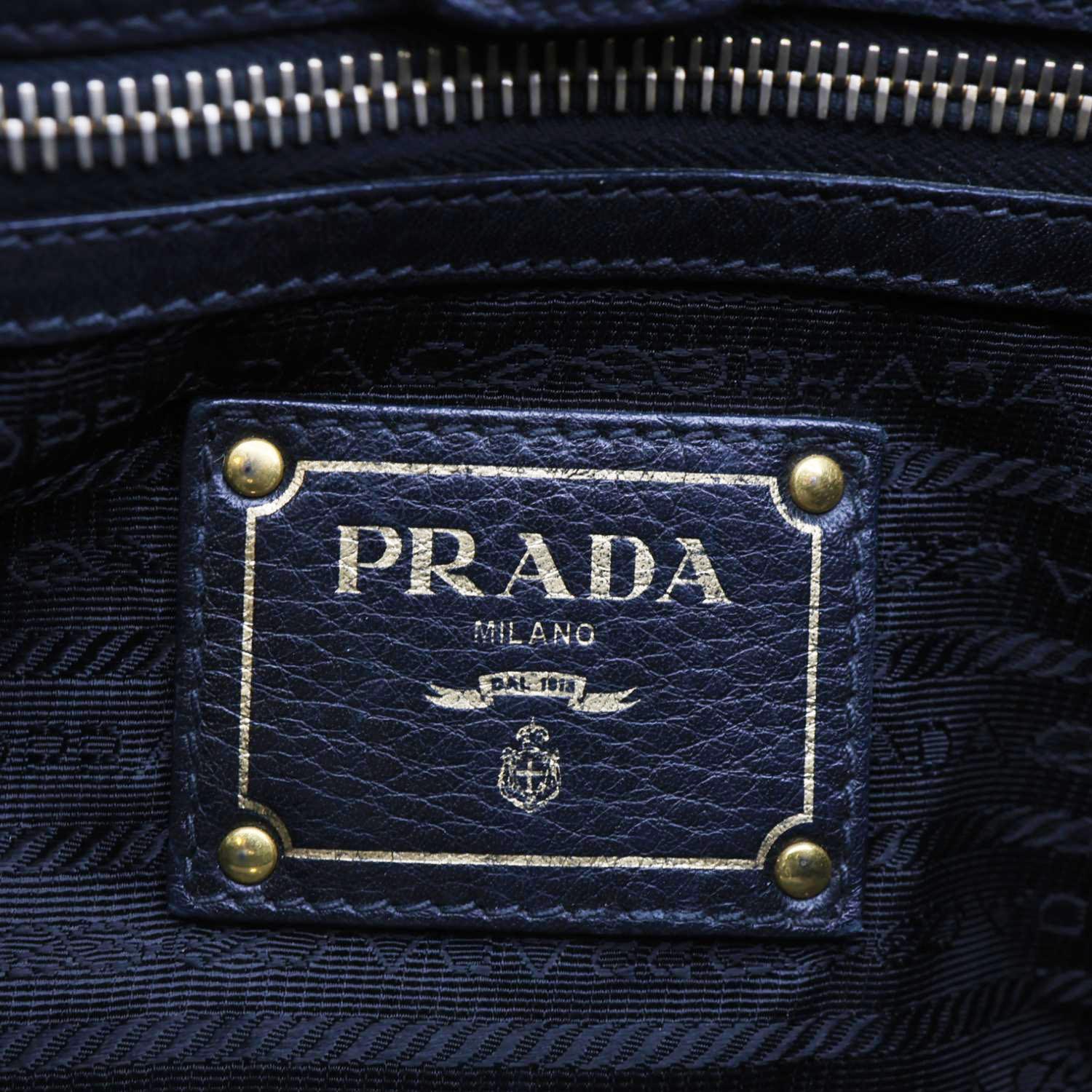 PRADA Vitello Daino Front Zip Leather Hobo Bag Black - Image 17