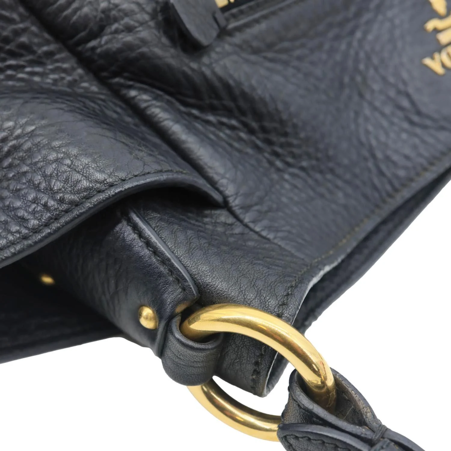 PRADA Vitello Daino Front Zip Leather Hobo Bag Black - Image 5