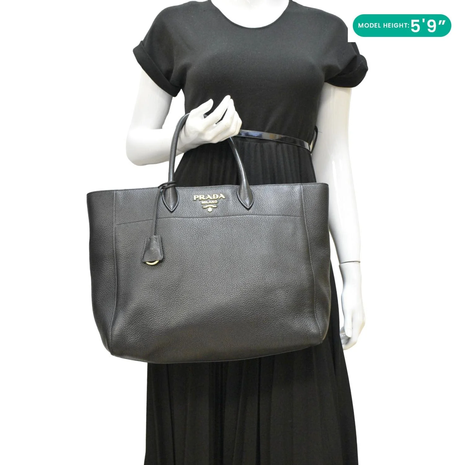 PRADA Vitello Daino Large Leather Tote Bag Black - Image 2