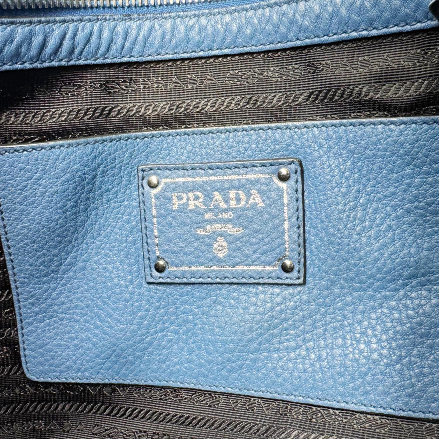 PRADA Vitello Daino Leather Shopping Tote Bag Blue - Image 14