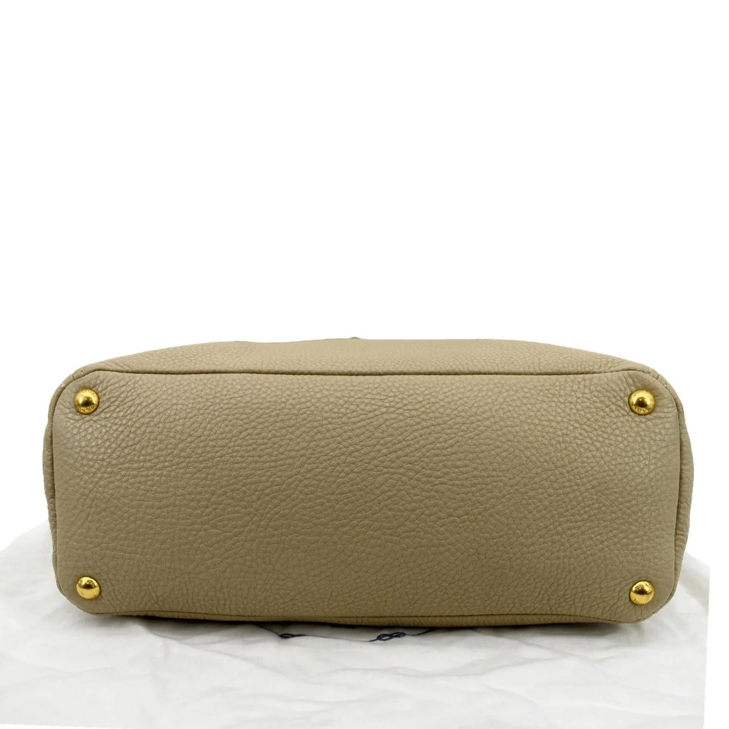 PRADA Vitello Daino Side-Pocket Leather Tote Shoulder Bag Beige - Image 9