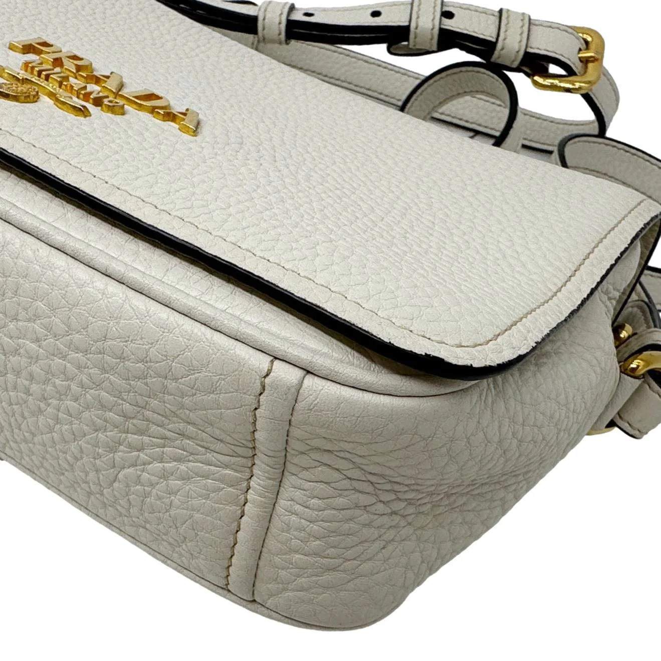 PRADA Vitello Phenix Flap Leather Crossbody Bag White - Image 10