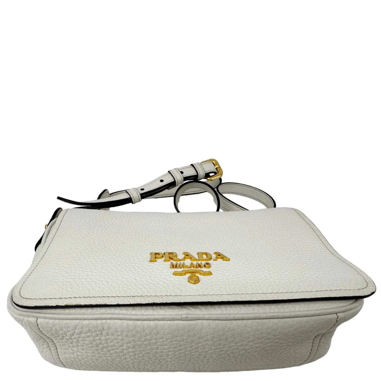 PRADA Vitello Phenix Flap Leather Crossbody Bag White - Image 13