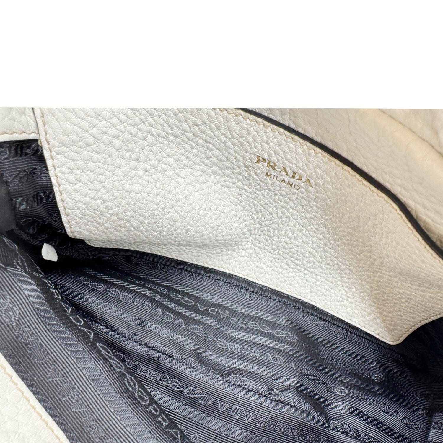 PRADA Vitello Phenix Flap Leather Crossbody Bag White - Image 15