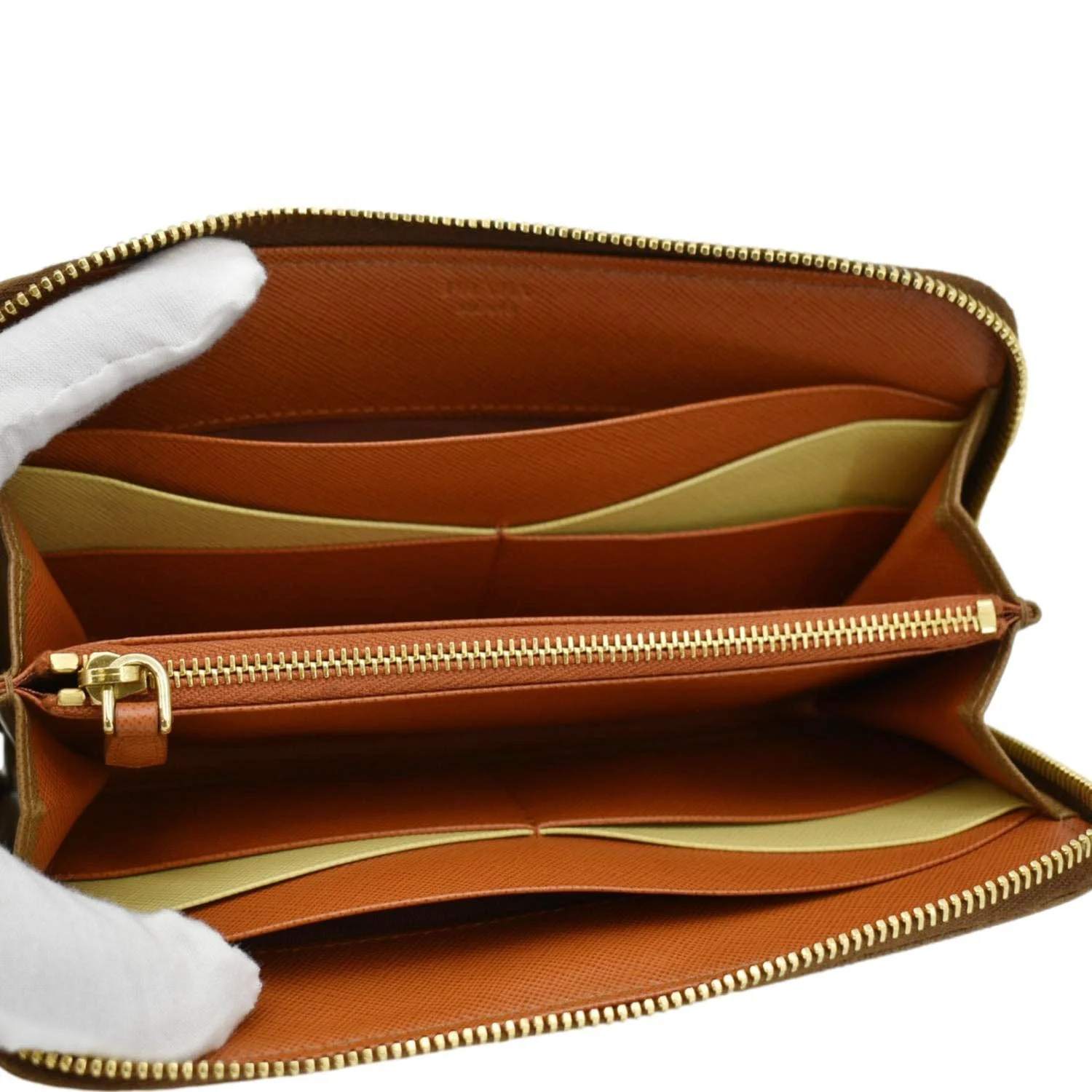 PRADA Zip Around Saffiano Leather Wallet Light Brown - Image 10