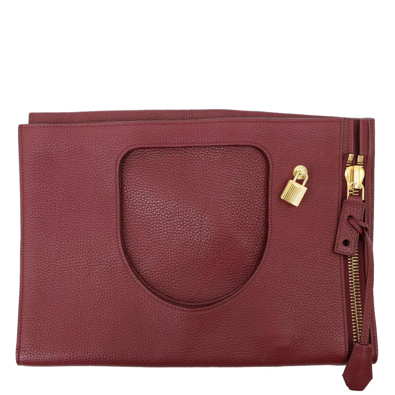 TOM FORD Alix Padlock Zip Fold-over Leather Tote Bag Burgundy - Image 11