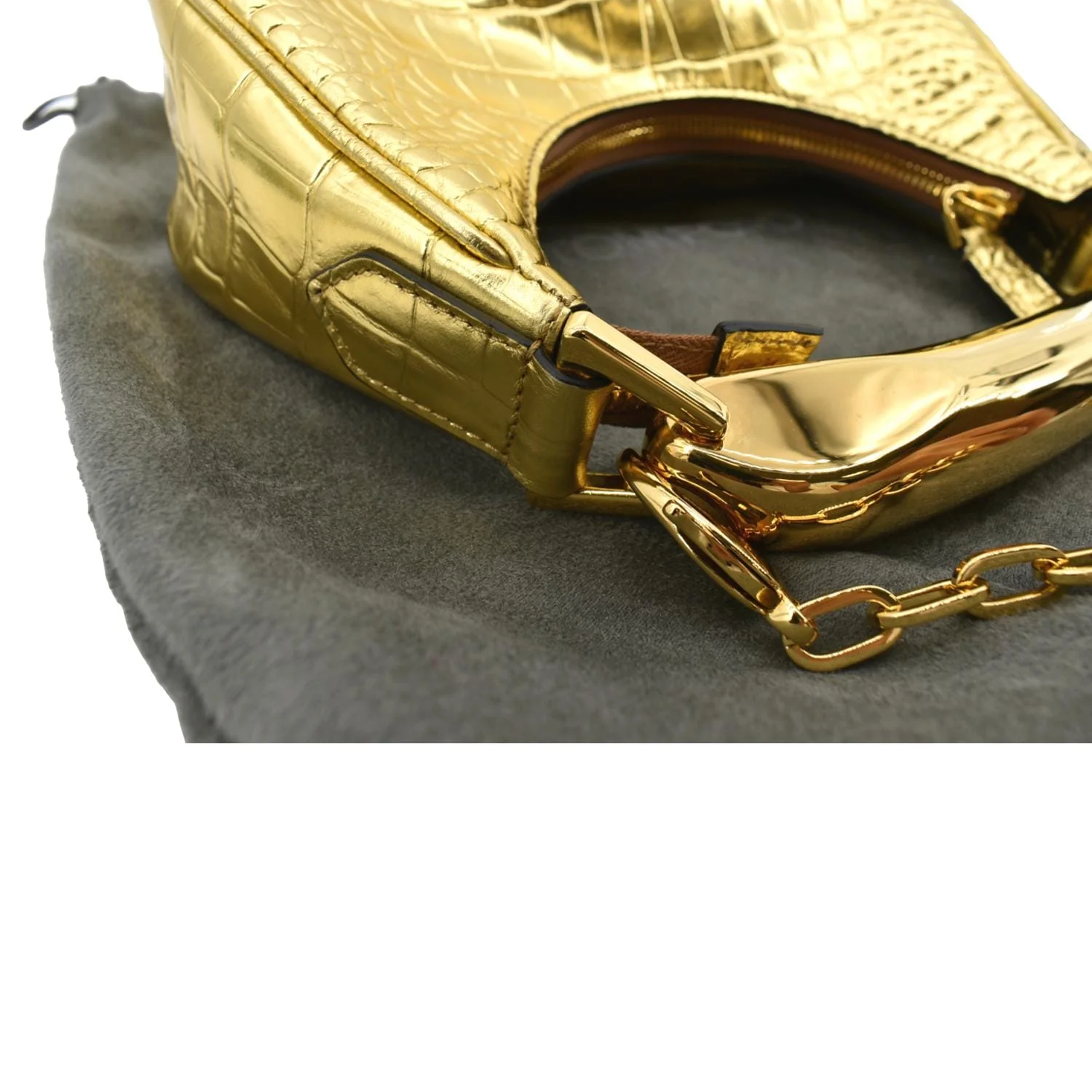 TOM FORD Bianca Mini Metallic Stamped Crocodile Leather Shoulder Bag Gold - Image 7