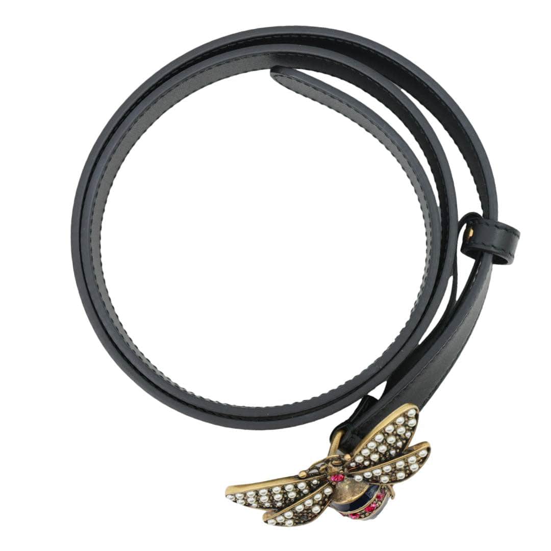 GUCCI Queen Margaret Bee Leather Belt Black 476452 Size 80/32 - Image 6