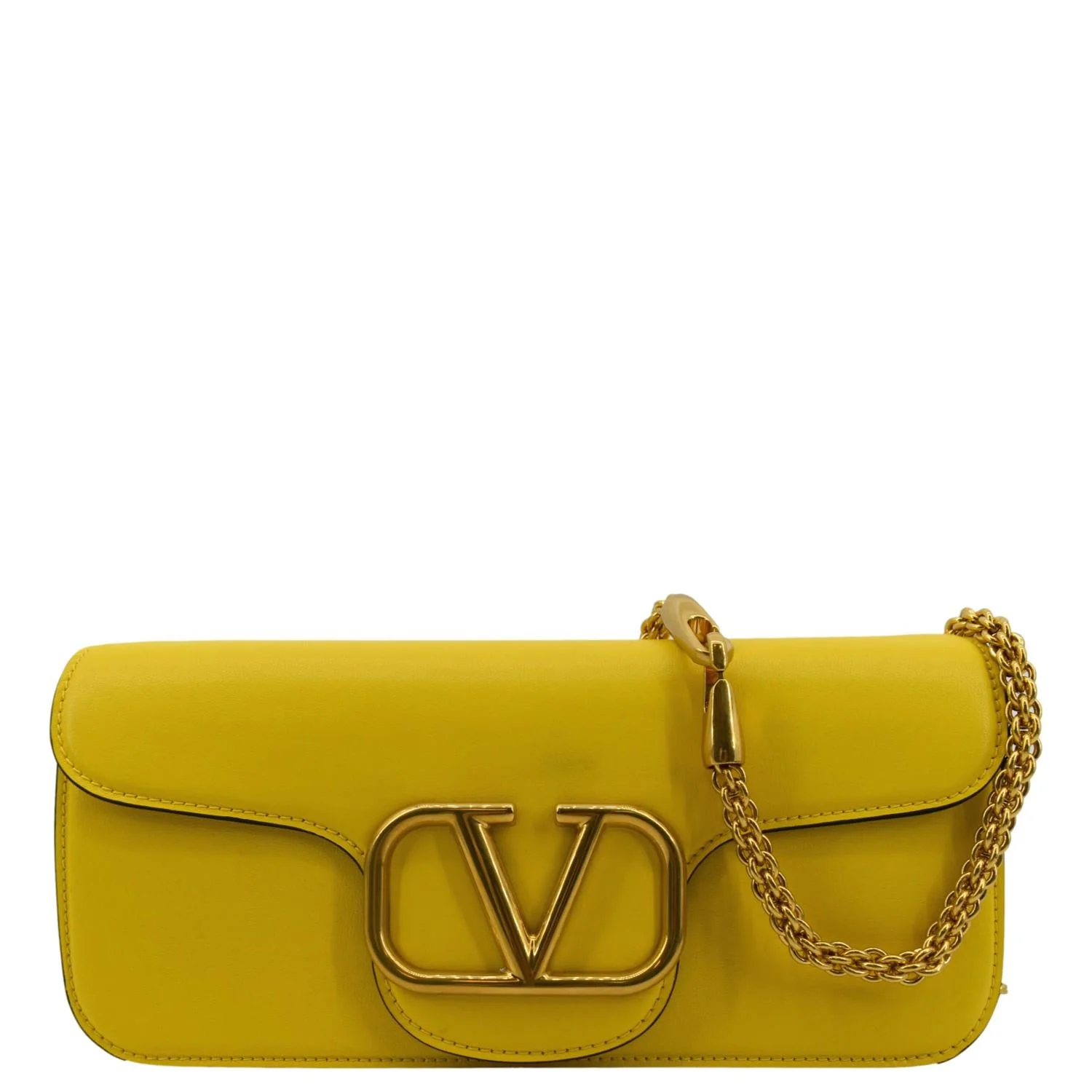 VALENTINO Garavani Loco V Logo Calfskin Leather Shoulder Bag Yellow - Image 3