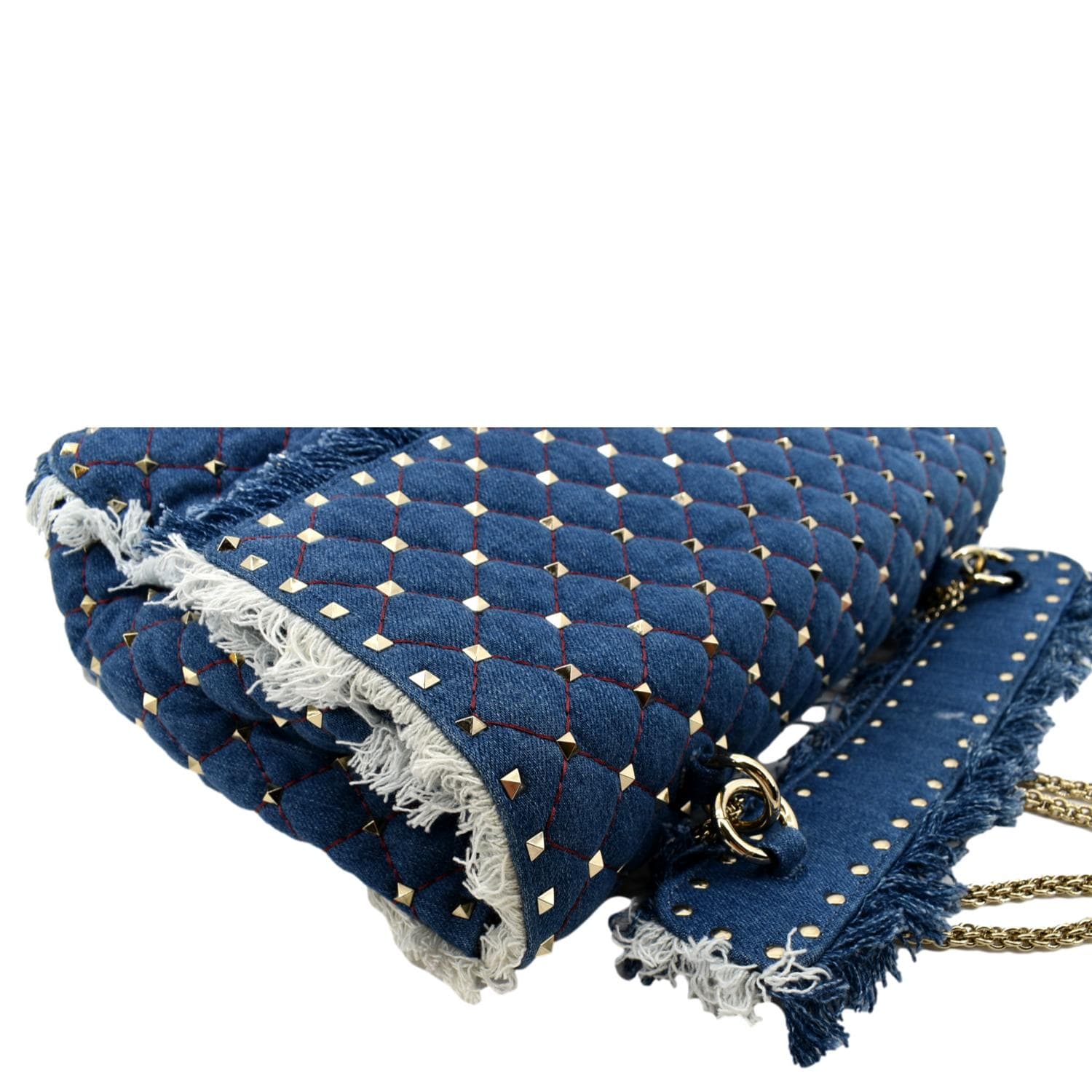 VALENTINO Rockstud Denim Crossbody Satchel Bag Blue - Image 6
