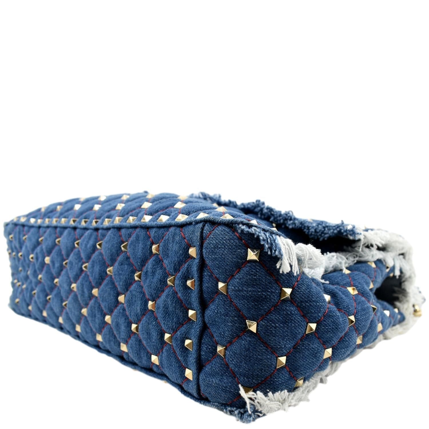 VALENTINO Rockstud Denim Crossbody Satchel Bag Blue - Image 7
