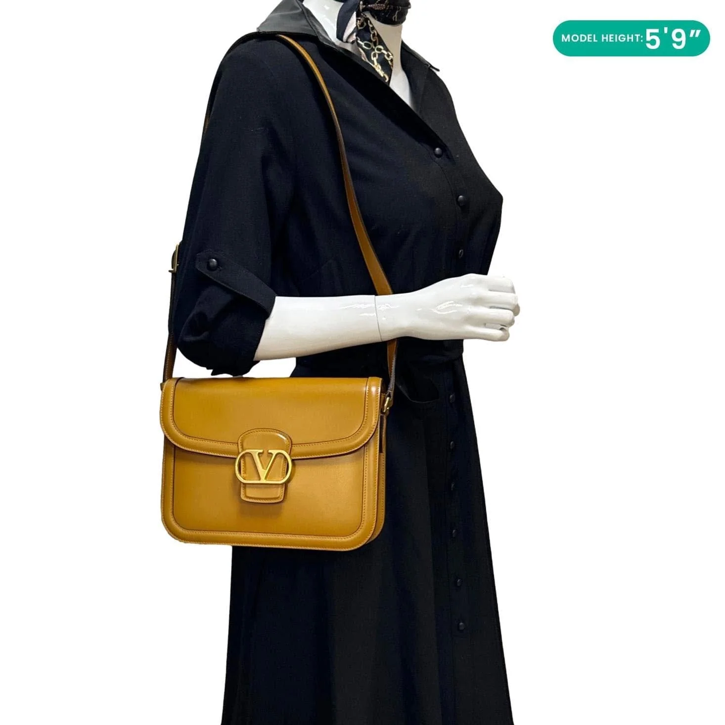 VALENTINO Garavani 9to5 Leather Shoulder Bag Dark Mustard - Image 2