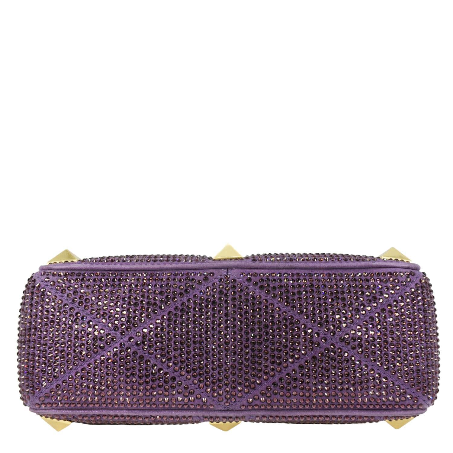 VALENTINO Atelier Stud Medium Crystal Embellished Suede Crossbody Bag Purple - Image 11