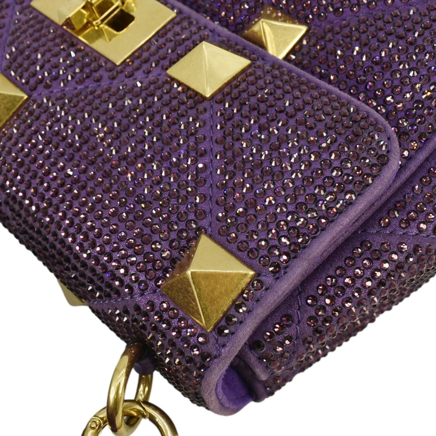 VALENTINO Atelier Stud Medium Crystal Embellished Suede Crossbody Bag Purple - Image 7