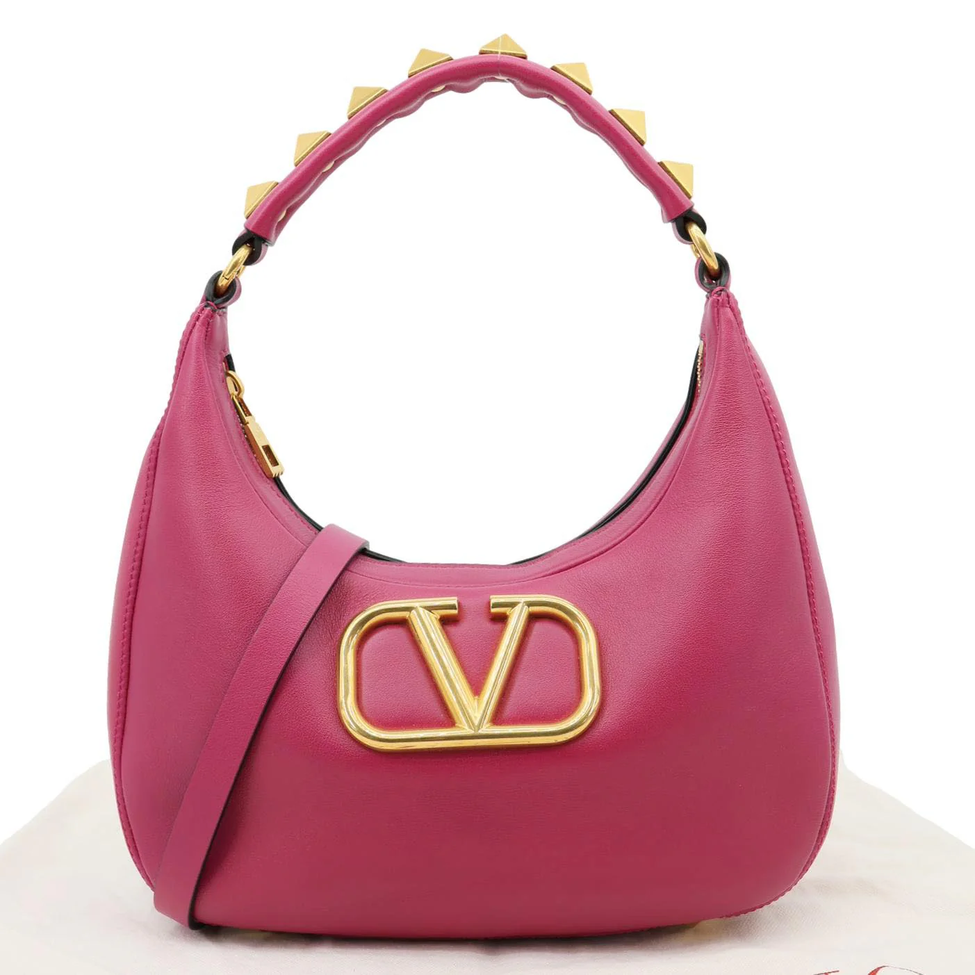 VALENTINO Garavani VLogo Stud Leather Hobo Bag Rose Pink - Image 3
