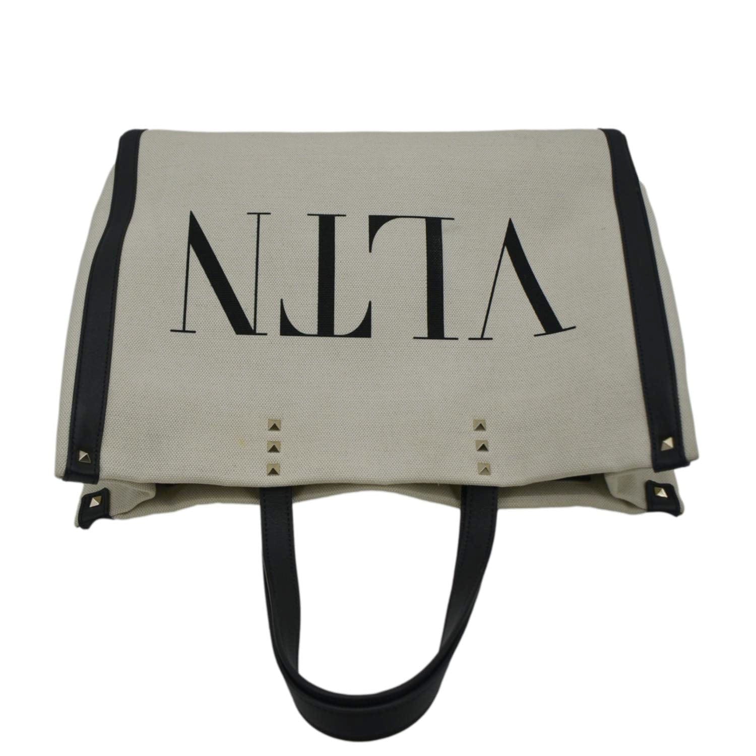 VALENTINO GARAVANI VLNT Small Canvas Tote Bag Cream - Image 5