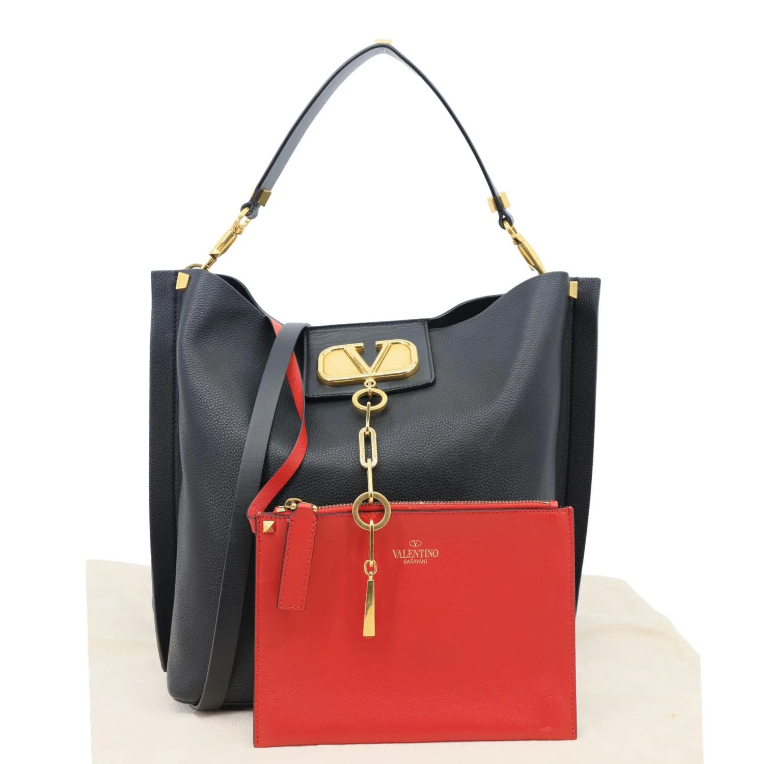 VALENTINO Garavani Vlogo Escape Grainy Calfskin Leather Hobo Bag Black - Image 3