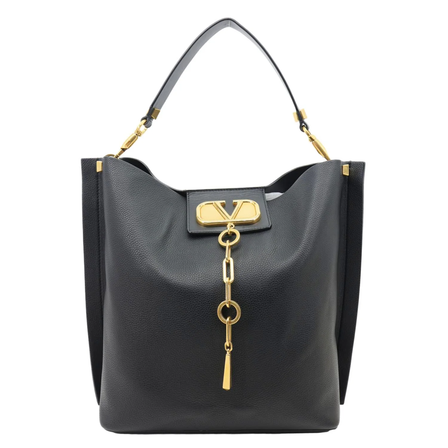 VALENTINO Garavani Vlogo Escape Grainy Calfskin Leather Hobo Bag Black - Image 4
