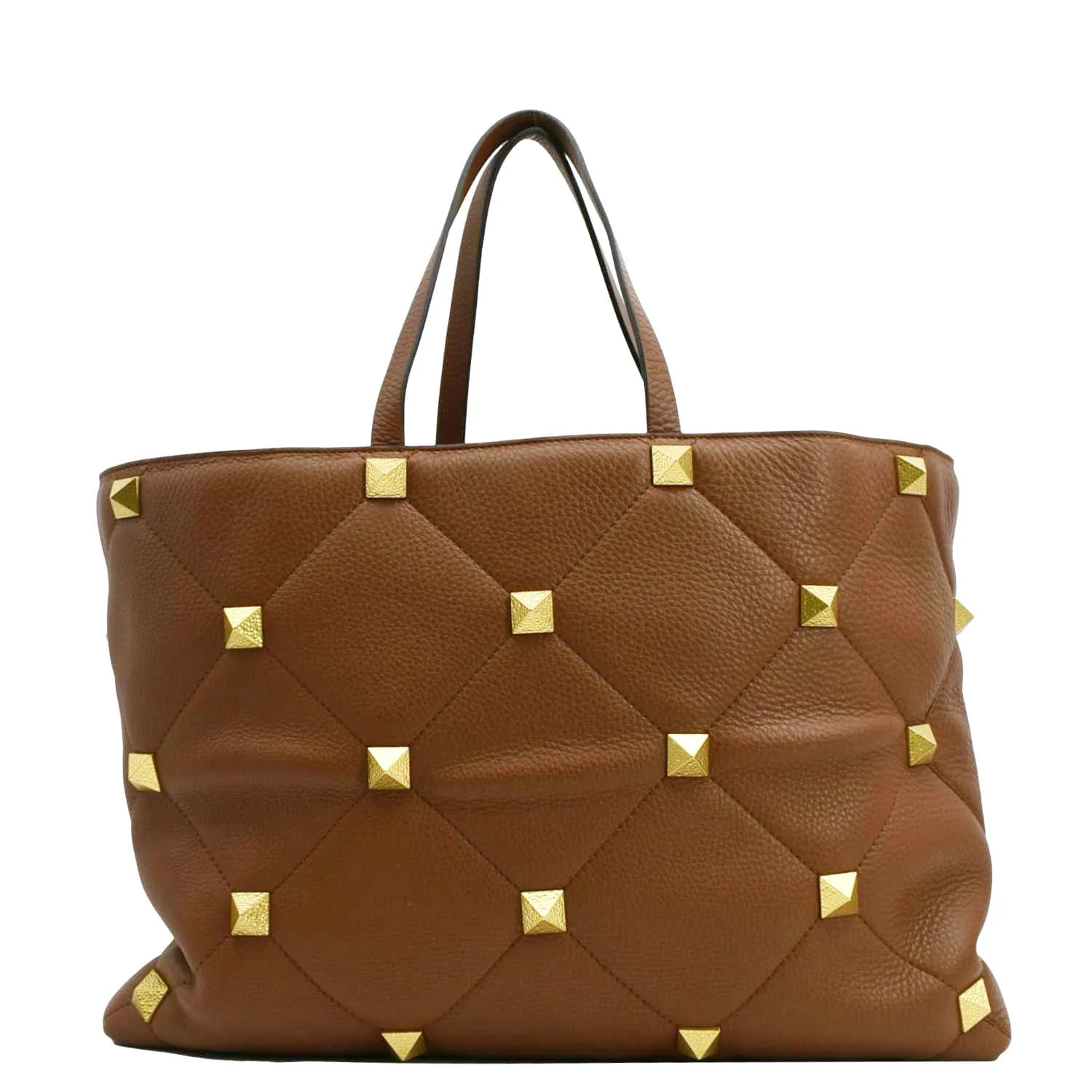 VALENTINO Large Roman Stud Tote Bag Saddle Brown - Image 3